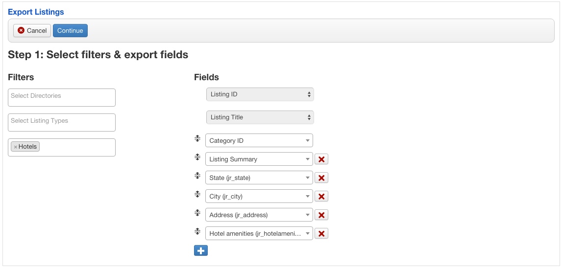 Export filters and fields