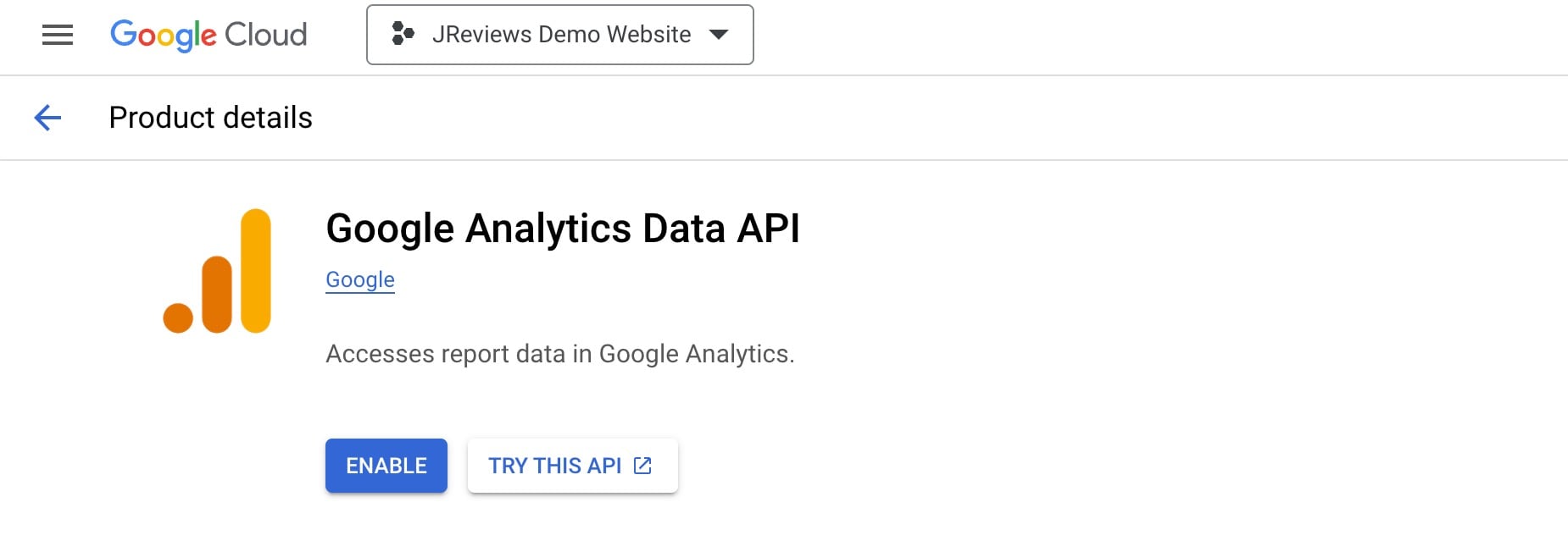 Enable Google Analytics Reporting API