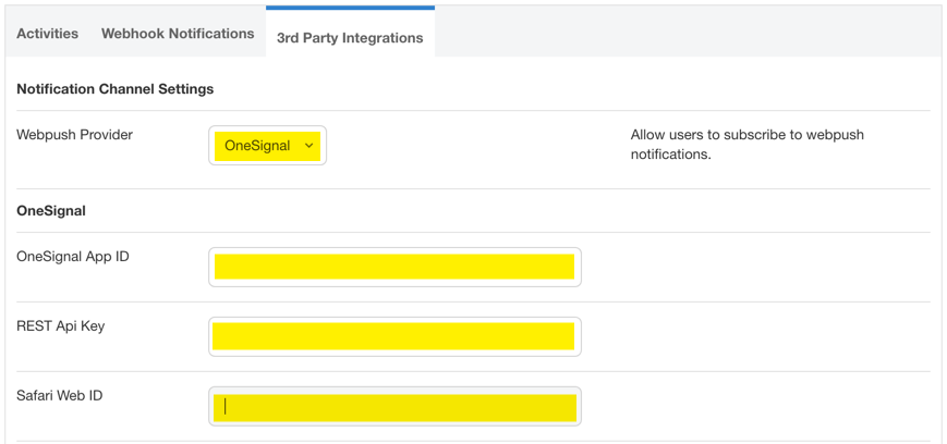 Add OneSignal App and API keys to Add-on setup