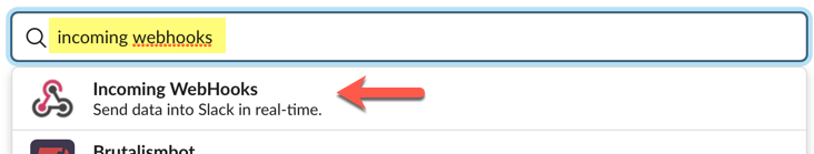 Slack, search for incoming webhooks app