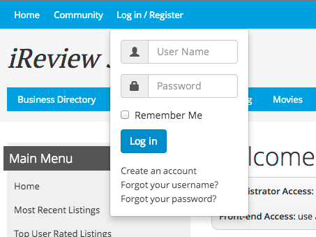 Login module in dropdown menu