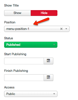 Assigning a module to menu position