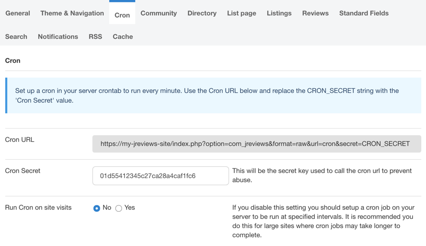 Cron setup in JReviews