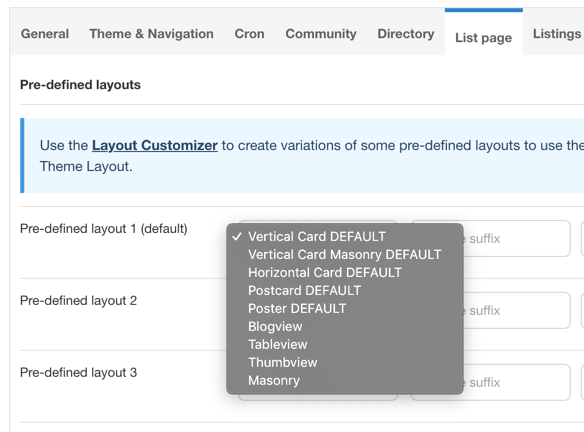 Selecting listing list layouts