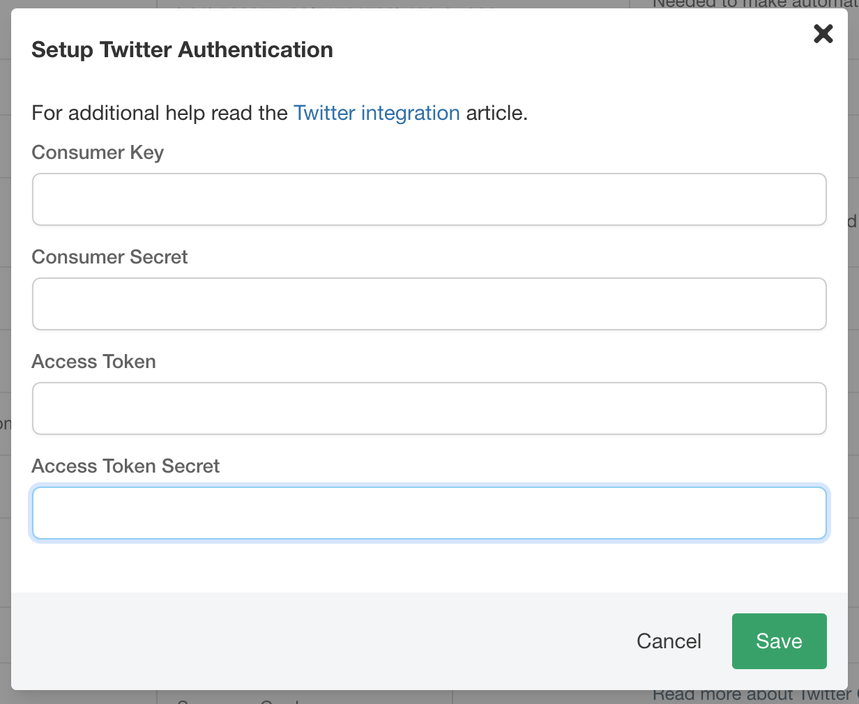 Twitter authentication settings