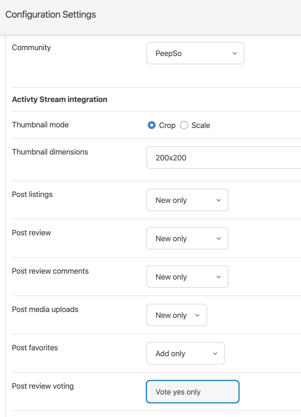 PeepSo activity stream options