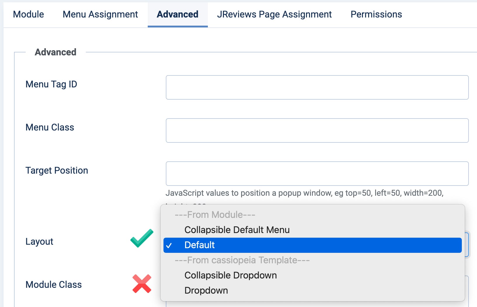 Choosing the right layout option for the menu module