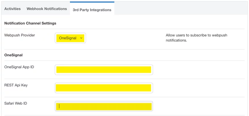 Add OneSignal App and API keys to Add-on setup Add OneSignal App and API keys to Add-on setup