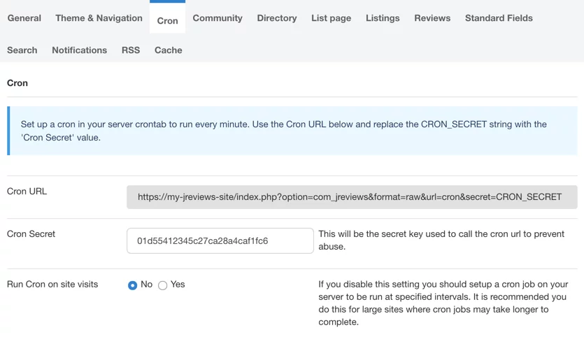 Cron setup in JReviews Cron setup in JReviews