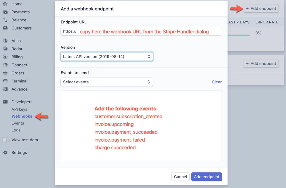 Stripe dashboard Webhook configuration Stripe dashboard Webhook configuration
