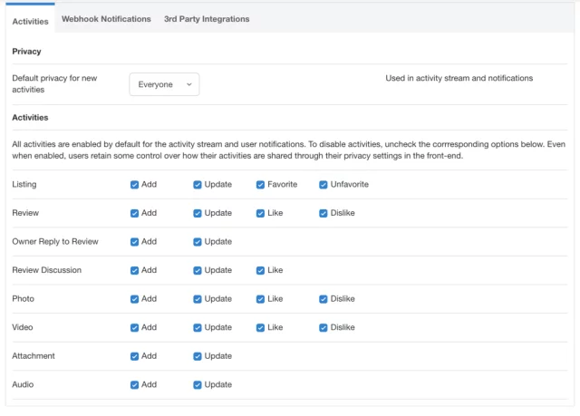 Setup EngageUsers Activities Setup EngageUsers Activities