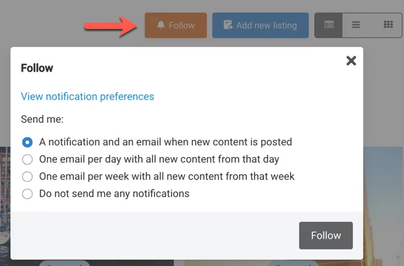 EngageUsers follow dialog EngageUsers follow dialog
