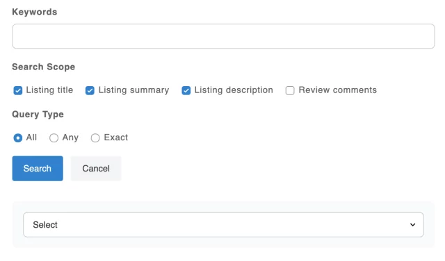 Advanced search page with multiple search filters Advanced search page with multiple search filters