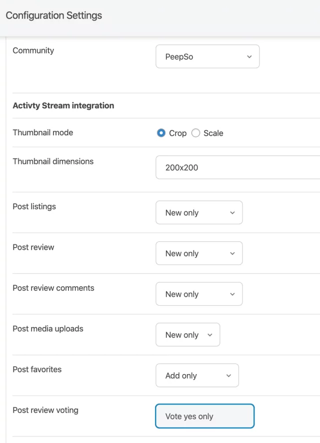 PeepSo activity stream options PeepSo activity stream options