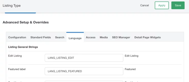 Override language strings by listing type Listing type language overrides
