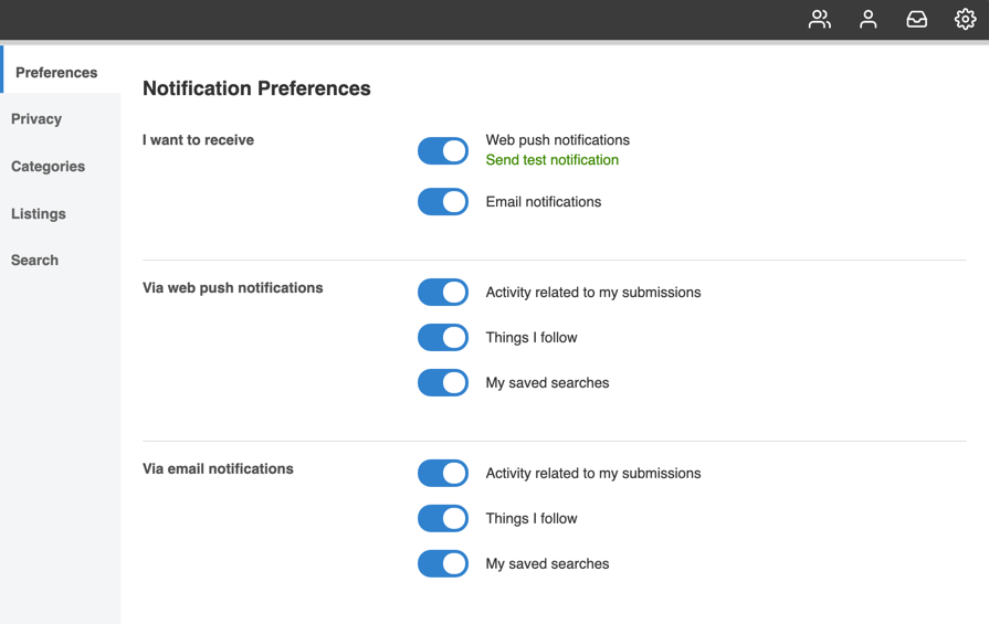 Notification preferences dashboard