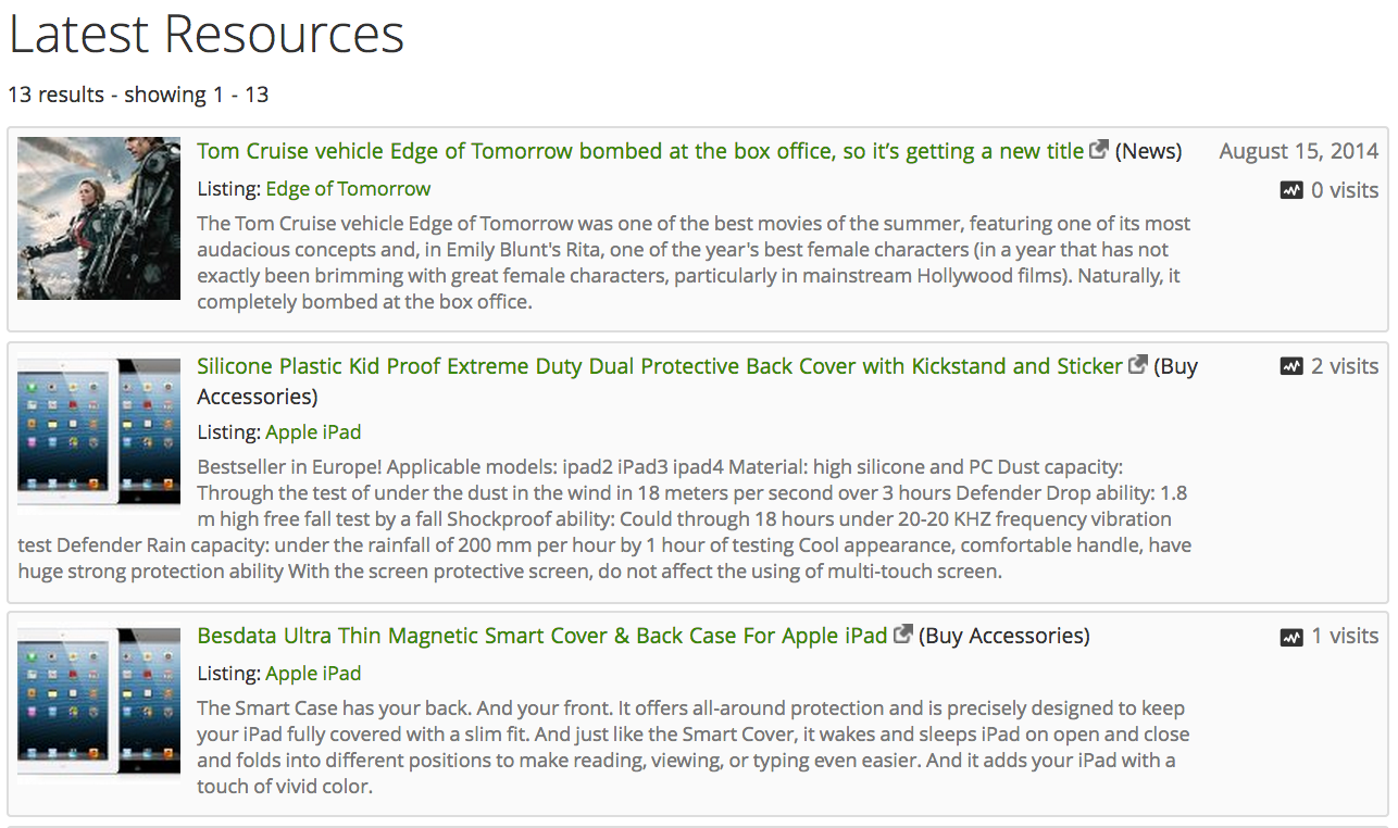 Latest resources menu item can display listing images next to the resources