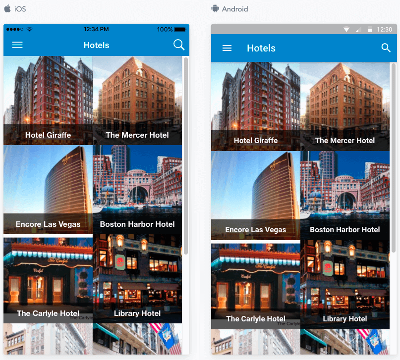 JReviews Mobile App listings grid view