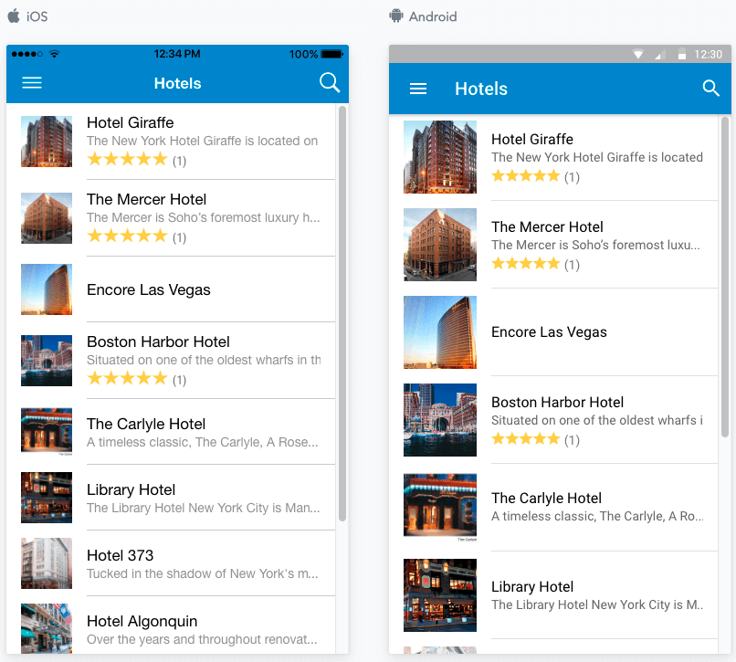 JReviews Mobile App listings list view