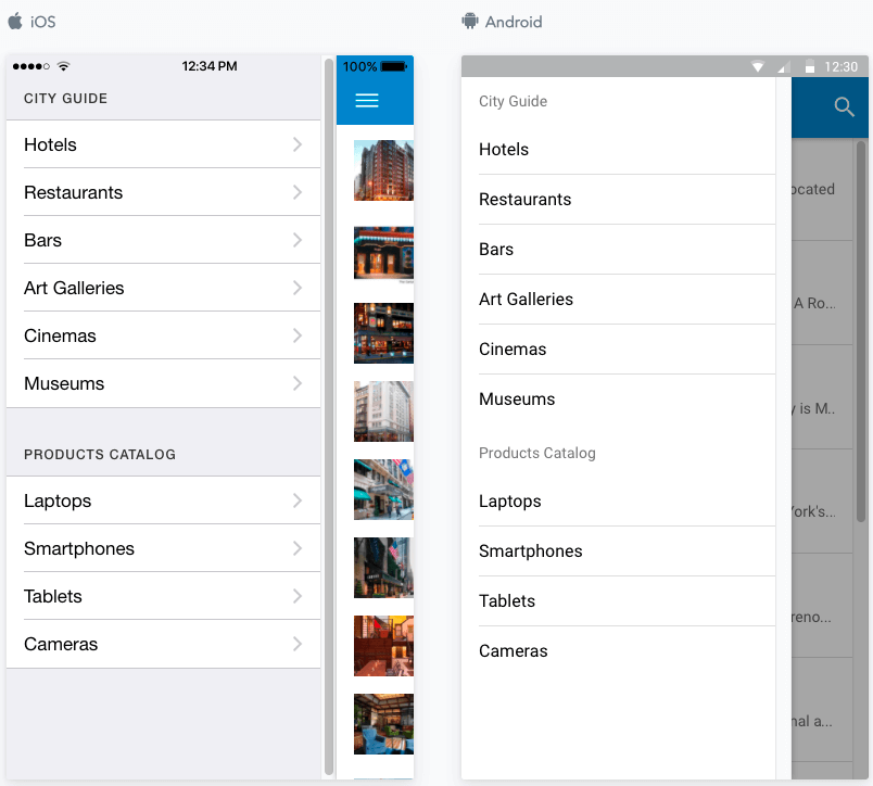 JReviews Mobile App sidemenu categories