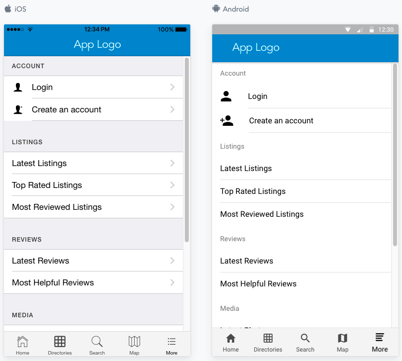 JReviews Mobile App more-tab