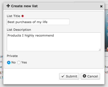Allow users to create their own lists